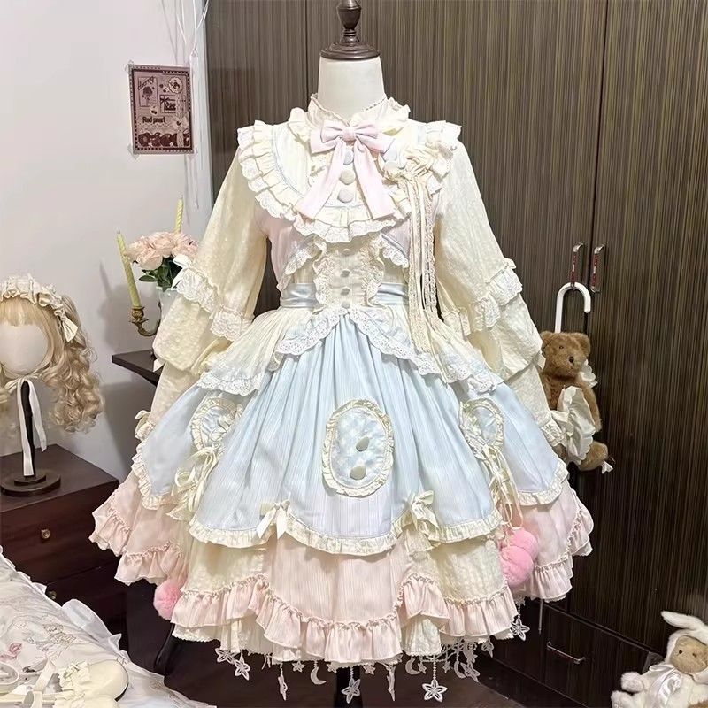 蓝粉可爱甜美少女lolita裙长袖