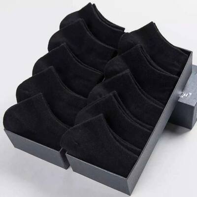 5 Pairs/Lot Low Cut Men Socks Solid Color Black White Gray B