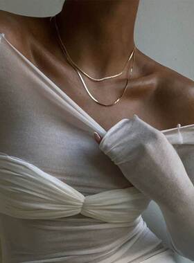 欧美时尚经典女装气质轻薄透视长袖抹胸简约辣妹上衣白色新品针织