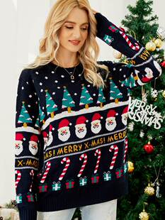 Christmas Tree Knit Pullover Little Snowman Thick Sweater