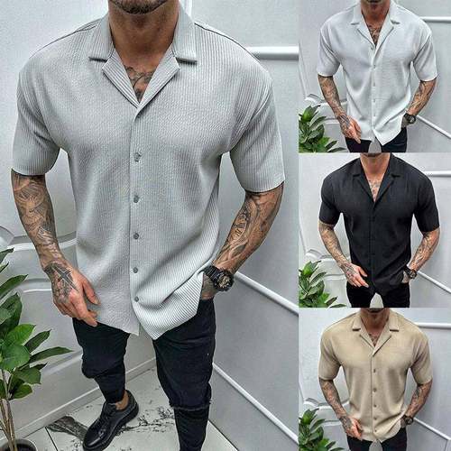 Shirt Summer Solid Short Sleeve Shirt Men