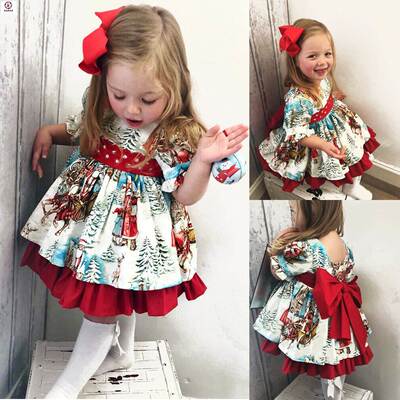 2021 newChristmas children's Santa printed Skirt Girls D
