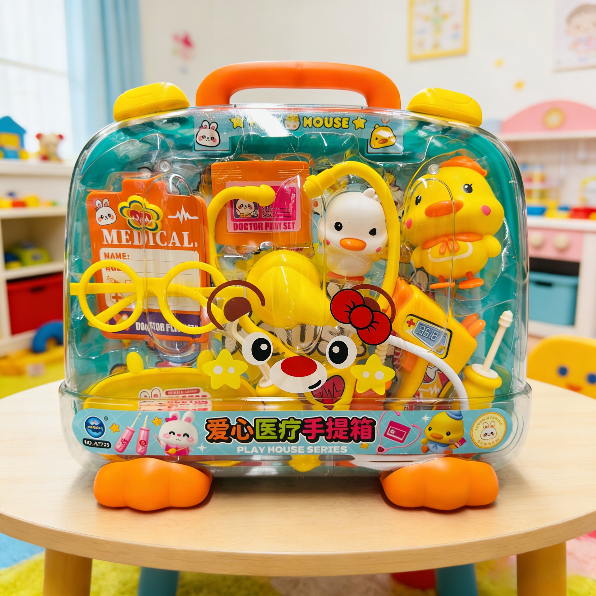 儿童仿真听诊器体温表医具模型透明盒套装女孩宝宝益智过家家玩具
