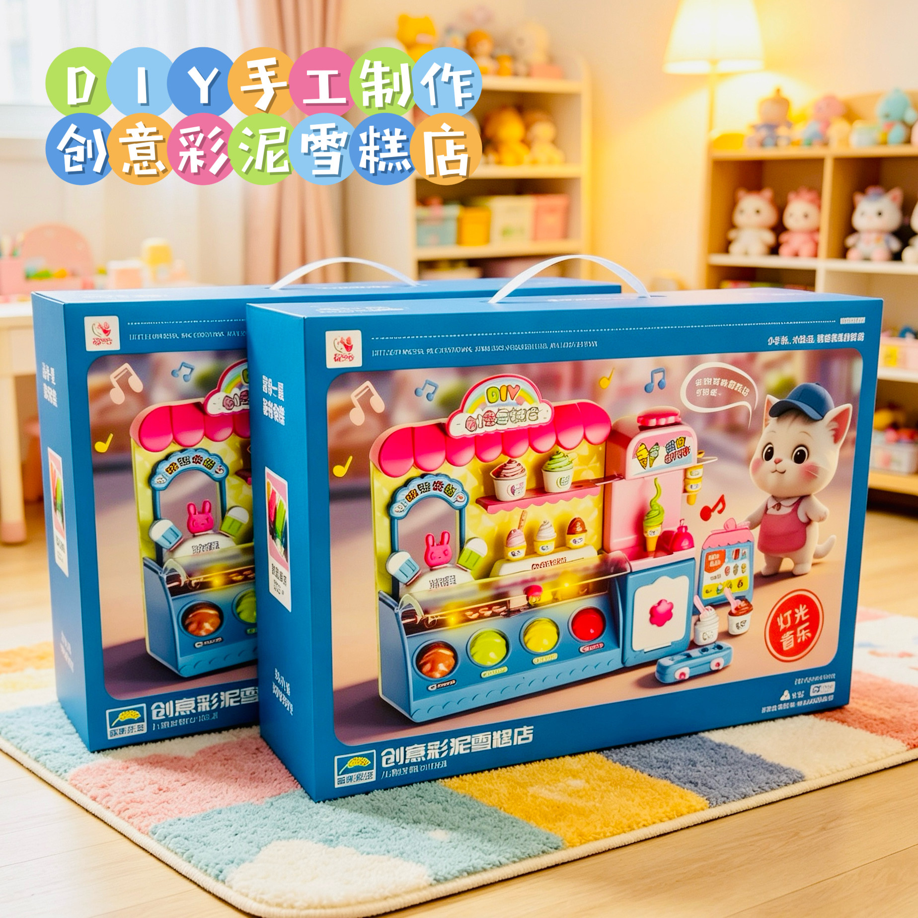 花仙子DIY彩泥雪糕店玩具 灯光音乐冰淇淋机儿童过家家橡皮泥套装