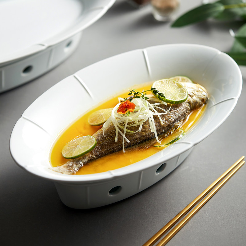 鱼盘子家用蒸鱼盘大号超大陶瓷菜盘高端创意酒店用品厨房中式餐具