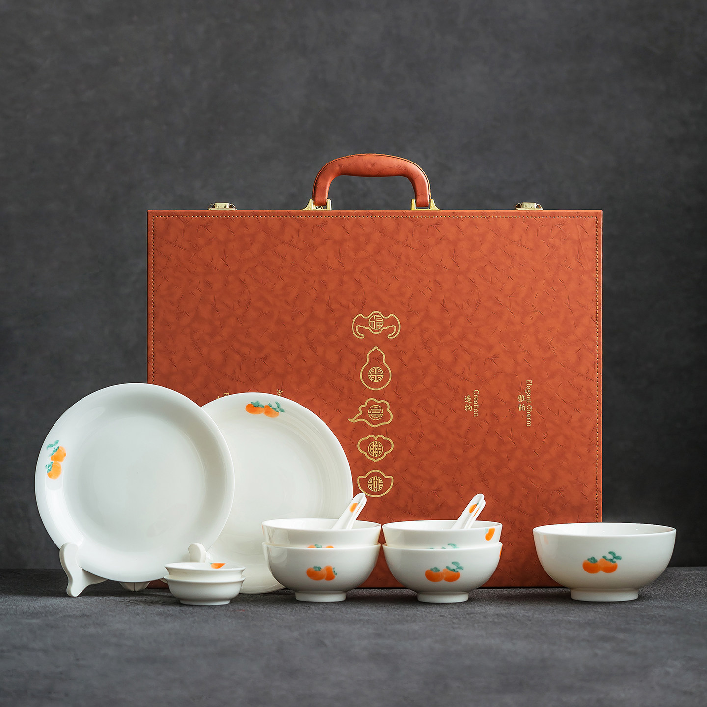 2026德化新款羊脂玉瓷餐具套装礼盒柿柿如意中式手绘乔迁新居碗碟,餐饮具,餐具瓷器套装,淘宝优惠券,粉丝福利购,淘宝优惠卷
