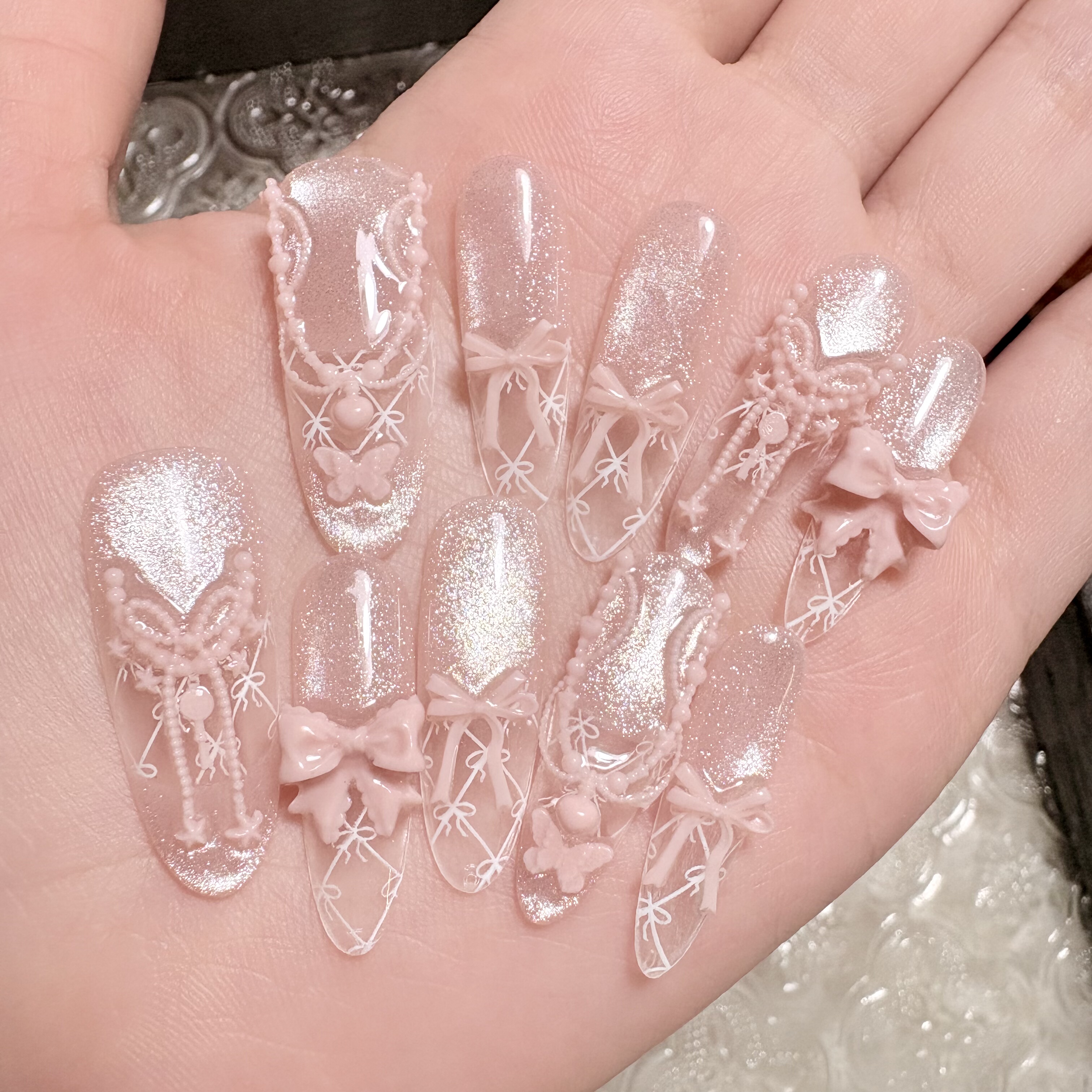 纯手工穿戴甲法式云纹贝母可拆卸假指甲成品婚甲显白穿戴甲