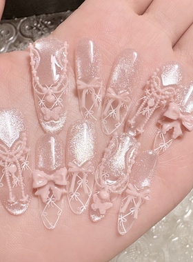 纯手工穿戴甲法式云纹贝母可拆卸假指甲成品婚甲显白穿戴甲
