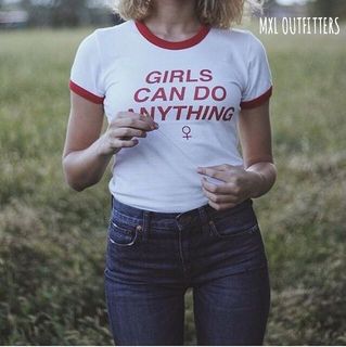 girls can do anything T shirts T恤女新款 宽松外贸女上衣欧美