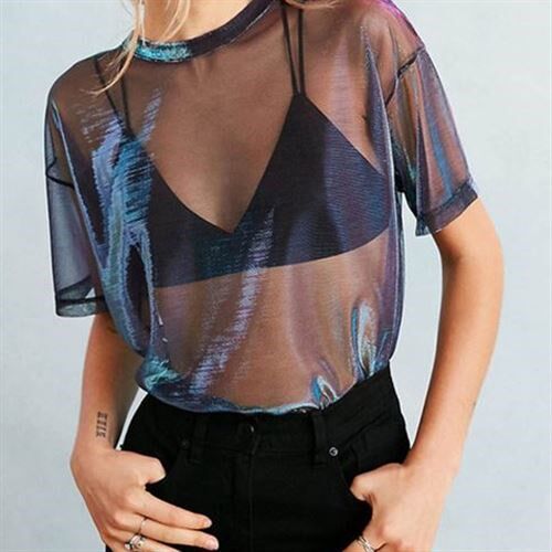 Women T-shirts Short Sleeve Shine Casual plus size Top Lady