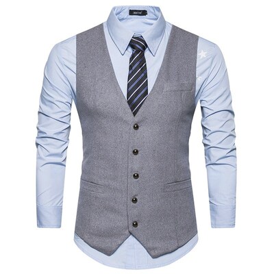 hombre vest male Business Dress Vest men Suit Waistcoat Grey
