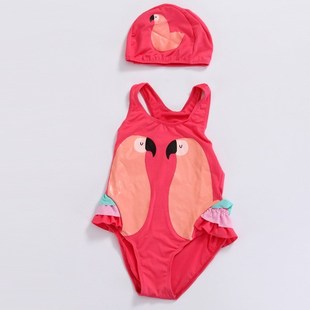 新款 4XL多码 黑天鹅火烈鸟鹦鹉儿童女童宝宝泳衣 泳帽 2019夏季