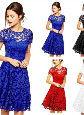 5XL Plus Size Dress Women Elegant Hallow Out Lace Dress Slim