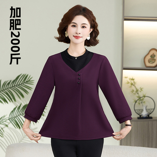 小衫 老人女装 加肥加大50岁40假两件套上衣洋气春装 衣服大码 妈妈款