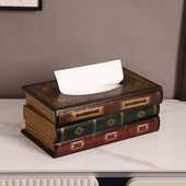 饰纸抽盒装 欧式 复古书型纸巾盒家用高级感餐巾纸盒创意装 饰摆件