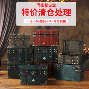 中式复古木质收纳盒带锁精致古风祖母绿方形首饰盒摄影道具百宝箱