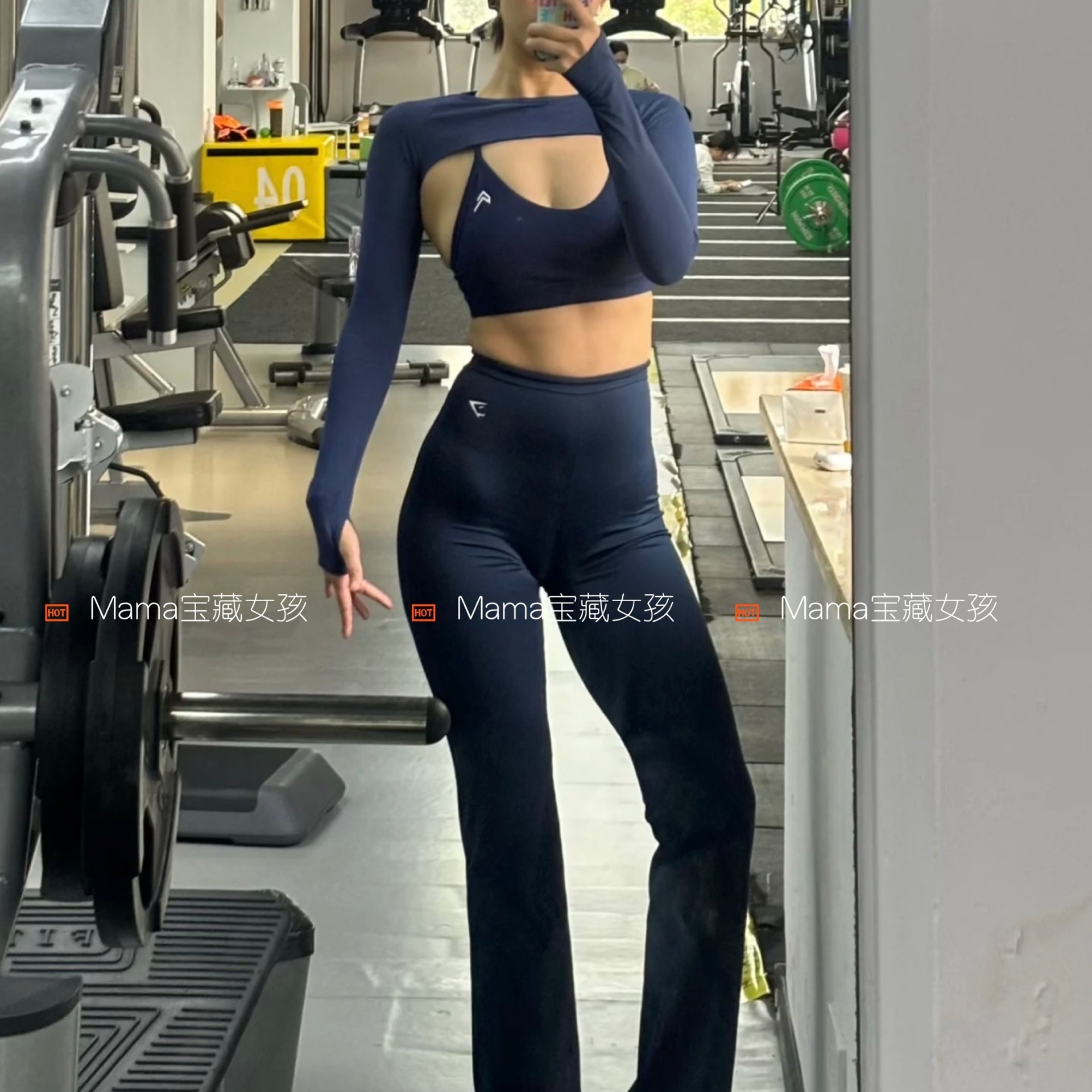宝藏女孩现货新款鲨鱼运动健身长裤女高弹速干高腰提臀收复喇叭裤