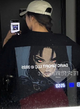 宝藏女孩男女同款DARC联名日漫鬼灭之刃美式街头潮牌宽松大码纯棉
