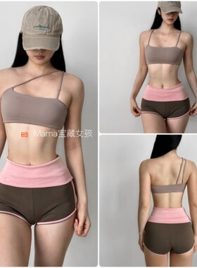 短款跑步性感单肩斜肩两穿瑜伽服