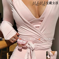 宝藏女孩csb*系带绑带薄裸感长袖开衫气质健身瑜伽弹力普拉提修身