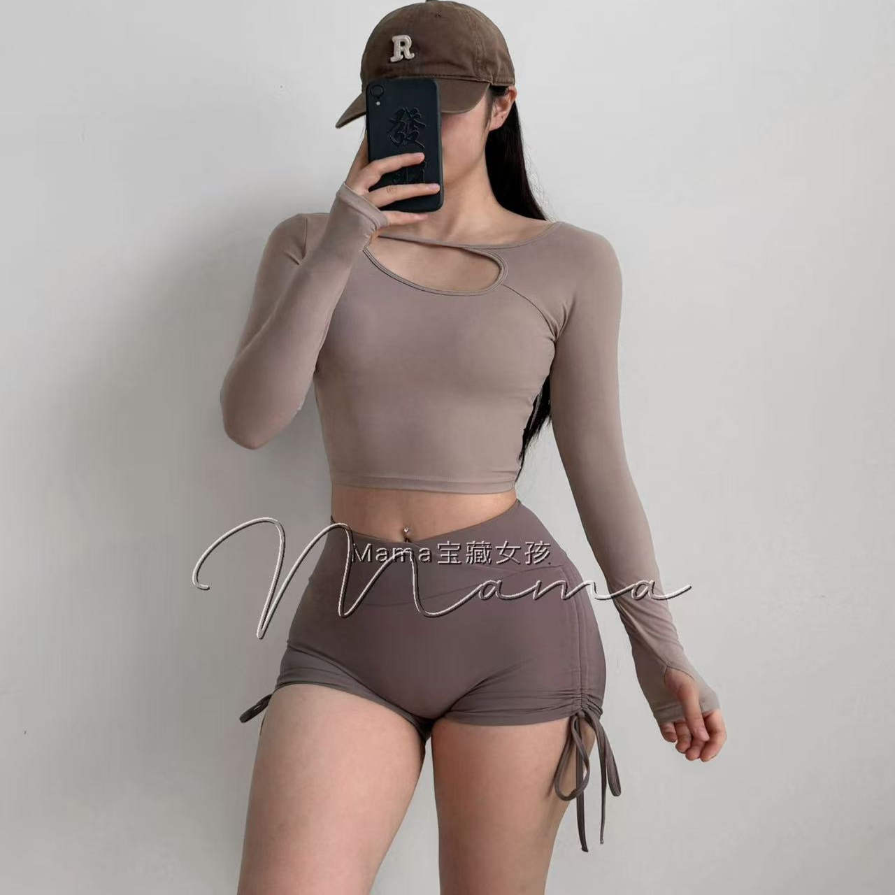 宝藏女孩镂空瑜伽服上衣女士长袖性感运动显瘦跑步休闲训练健身服