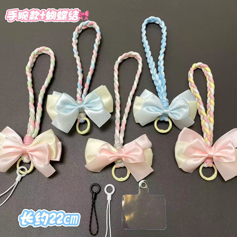 韩系蝴蝶结脖糖果色ins网红手提通用手机手腕式防摔挂绳相机防掉