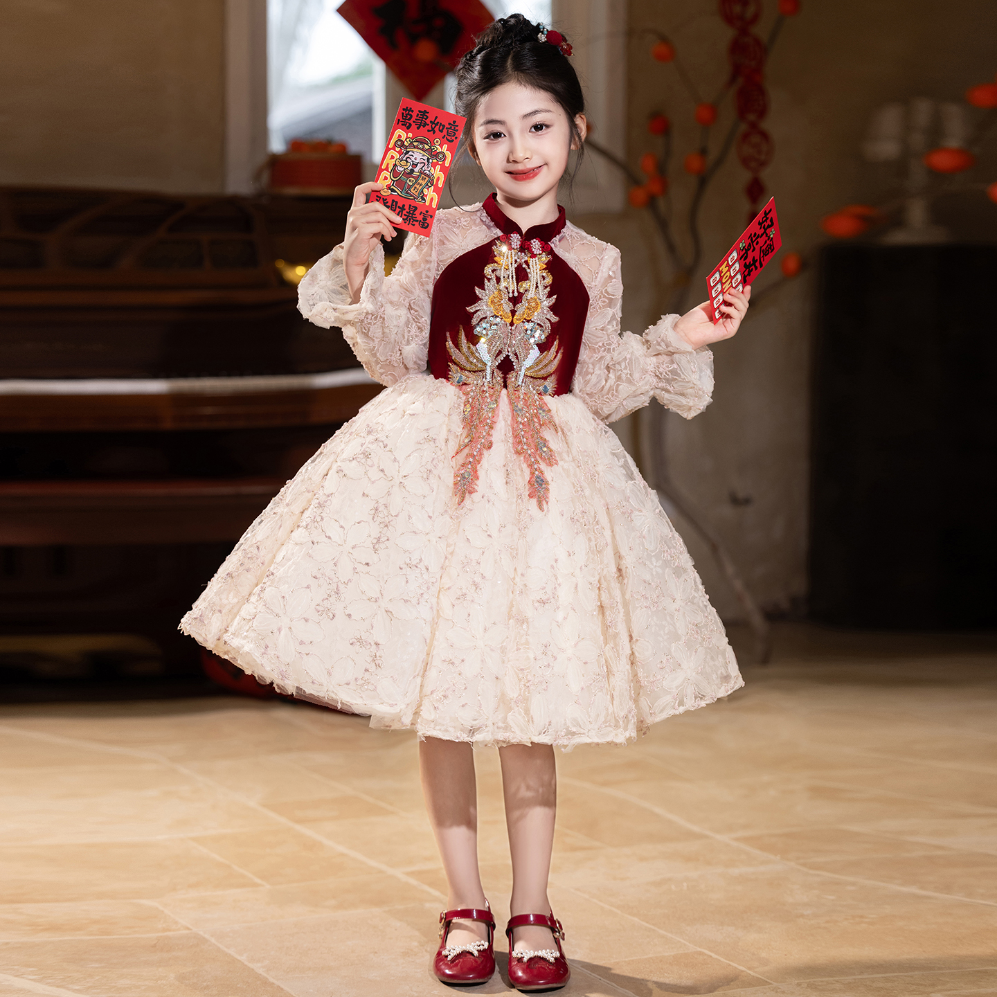 红色女童礼服儿童高端轻奢小众