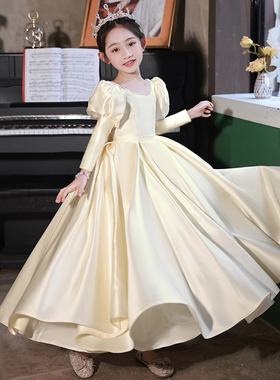 儿童晚礼服高端缎面花童十岁生日公主裙女孩钢琴女童演出服主持人