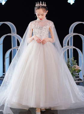 儿童拖尾晚礼服公主裙花童高端十岁婚纱女童主持人女孩钢琴演出服