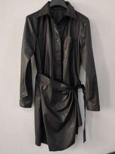 酷酷的  春季挡风黑色皮衬衫连衣裙下摆不规则014