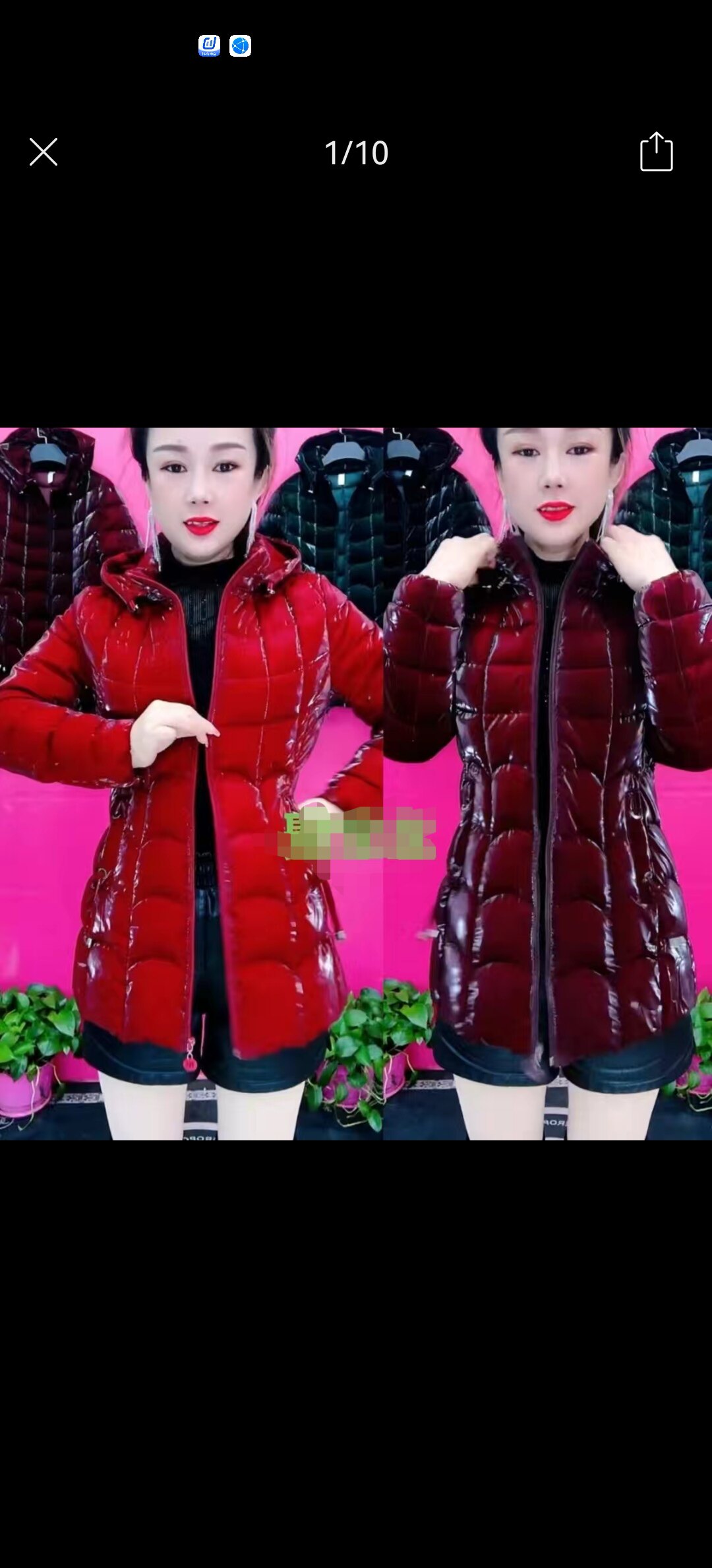 004亮面免洗羽绒棉服女中长款秋冬季新款妈妈收腰显瘦加厚棉衣