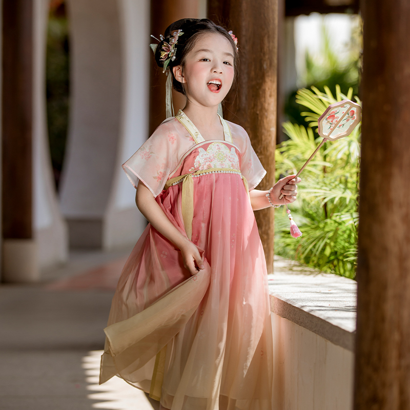 儿童汉服夏装2025新款超仙古装女童古风唐装襦裙女孩中秋节中国风