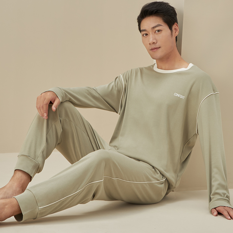 男士睡衣春秋款青少年棉质长袖长裤两件套2024年新款家居服可外穿
