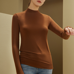 韩版 t恤2020年新款 春秋O季 修身 内搭上衣 半高领打底衫 中长款 女长袖