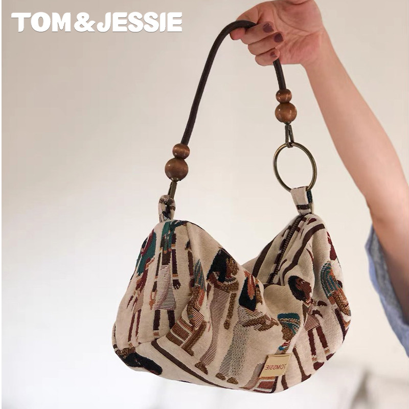 原创复古趣味提花法老小圆筒tomssie春夏新款休闲单肩腋下包包女