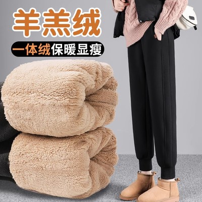 羊羔绒运动裤女秋冬季2025新款休闲束脚防风外穿棉卫裤子加绒加厚