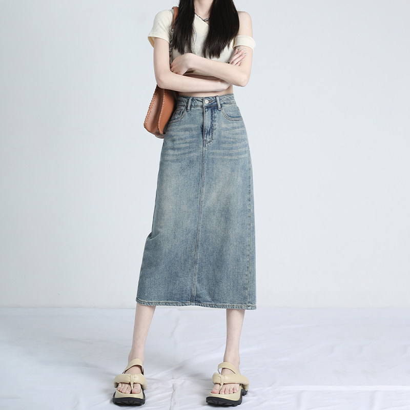 高腰开叉牛仔半身裙女中长款夏季2025新款小个子显瘦a字包臀裙