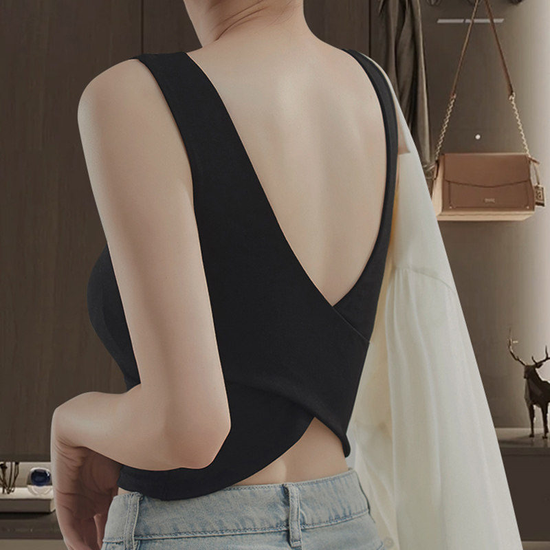 吊带背心女夏季带胸垫外穿内搭修身露背性感交叉美背文胸一体上衣