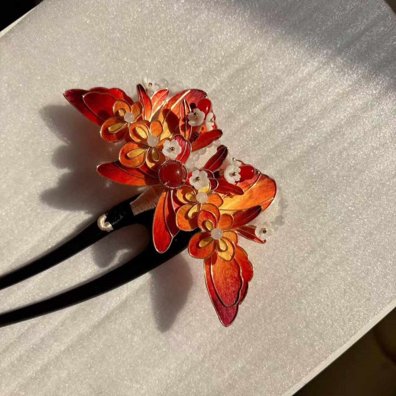 手工绒花发簪花汉服配饰新中式发簪古风头饰桂花簪子发饰
