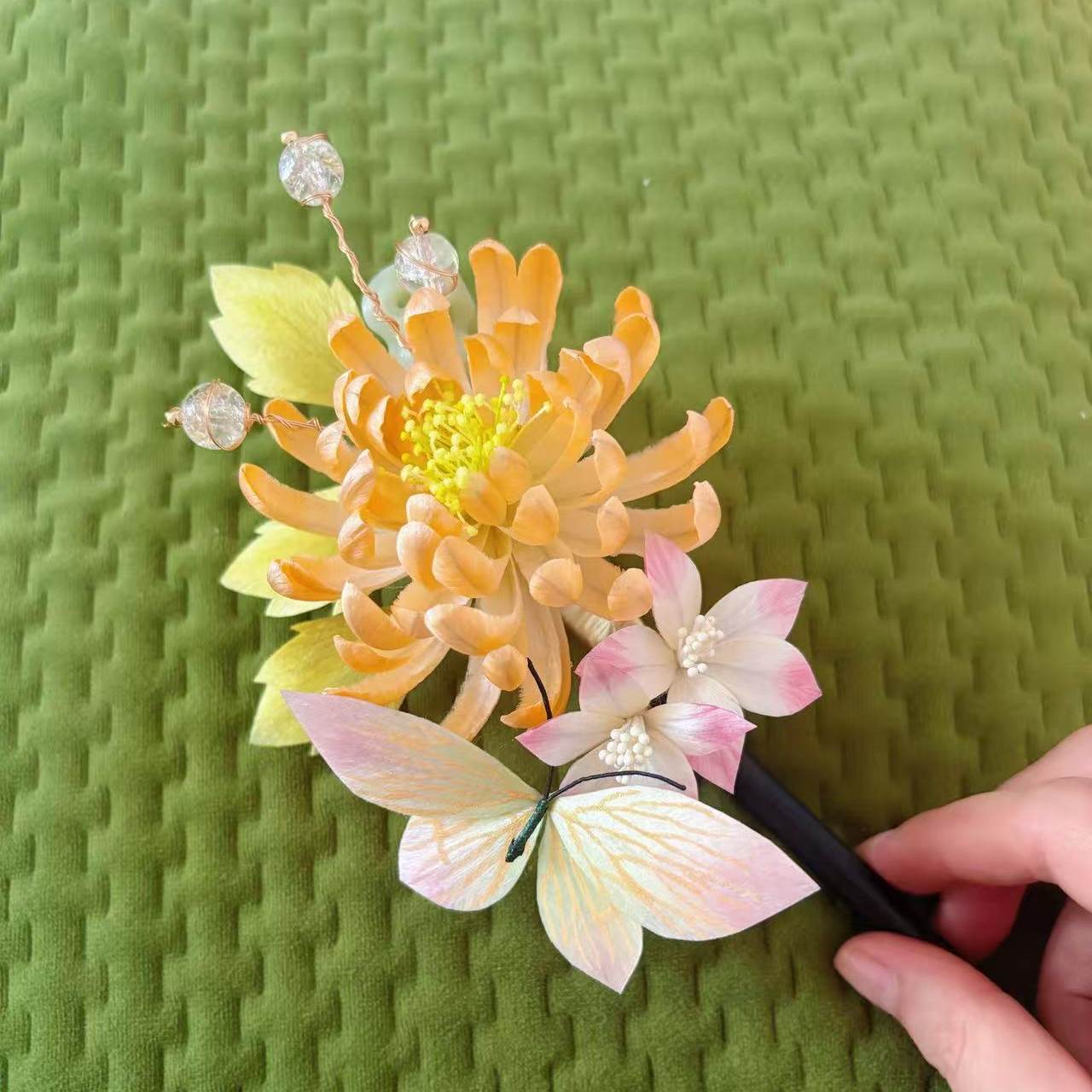 非遗绒花发饰发钗发簪古风汉服盘发饰品气质温礼物送人