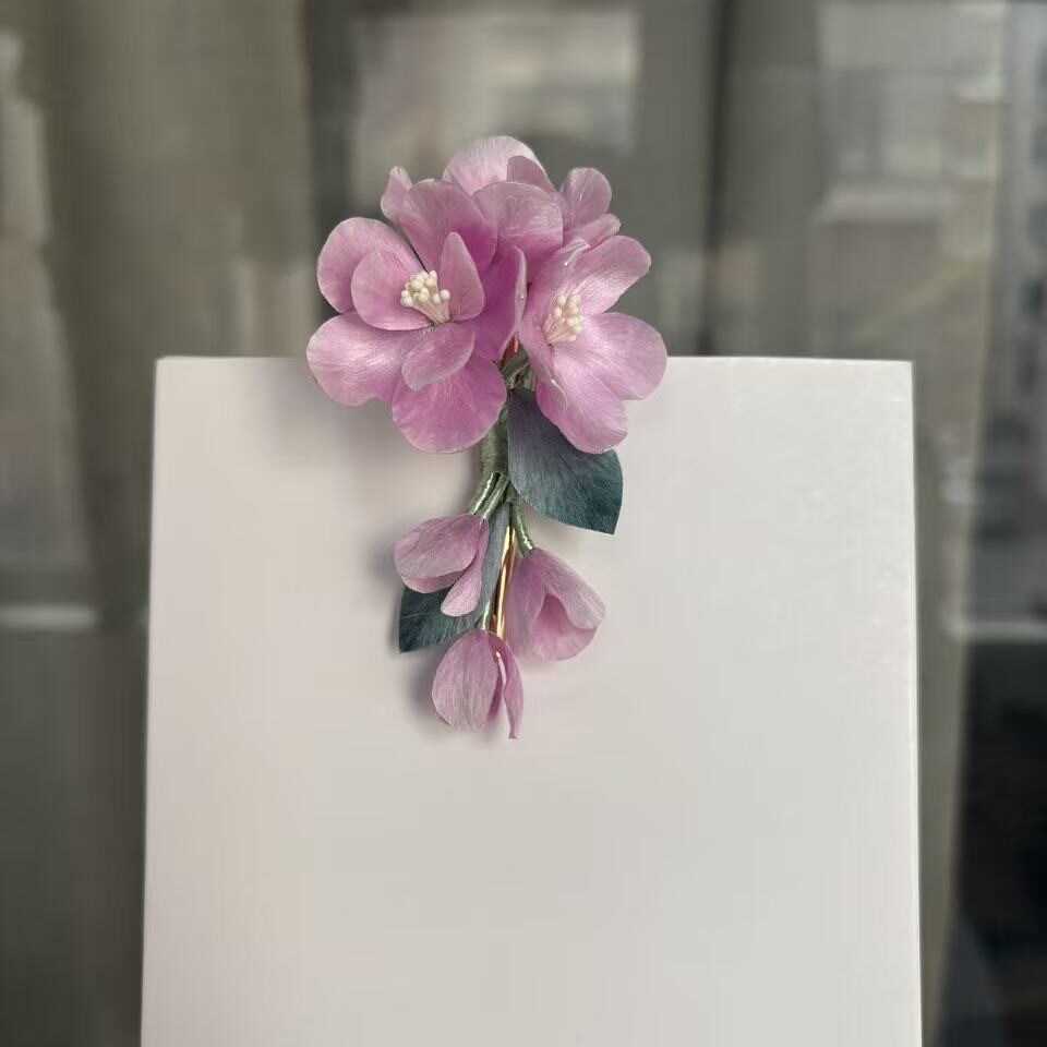 绒花手作饰品国风气质淡雅配饰淑女古韵温柔发夹头饰粉色和紫色