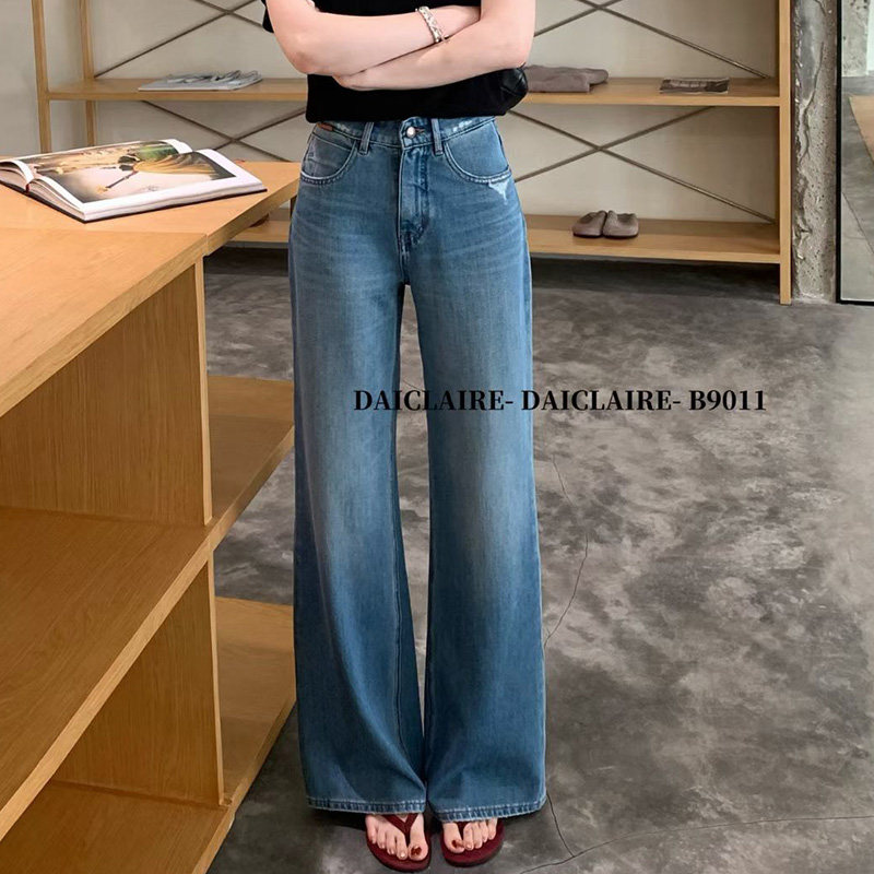 代嘉儿春款B9011直筒牛仔裤蓝色高腰阔腿裤显瘦弹力宽松筒喇裤女