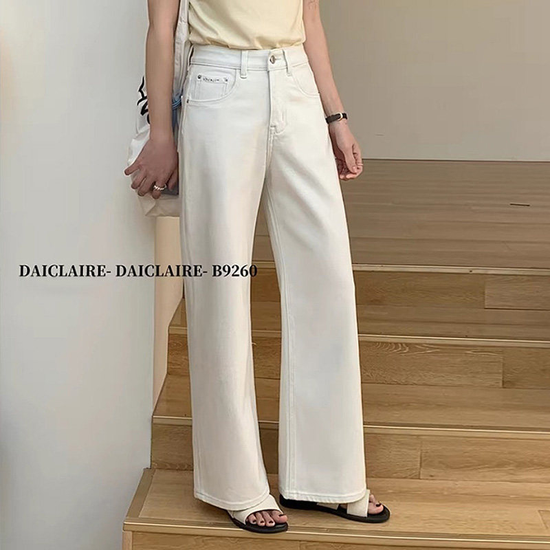 代嘉儿daiclaire新款B9260春季直筒白色四面弹筒喇裤高腰牛仔裤女