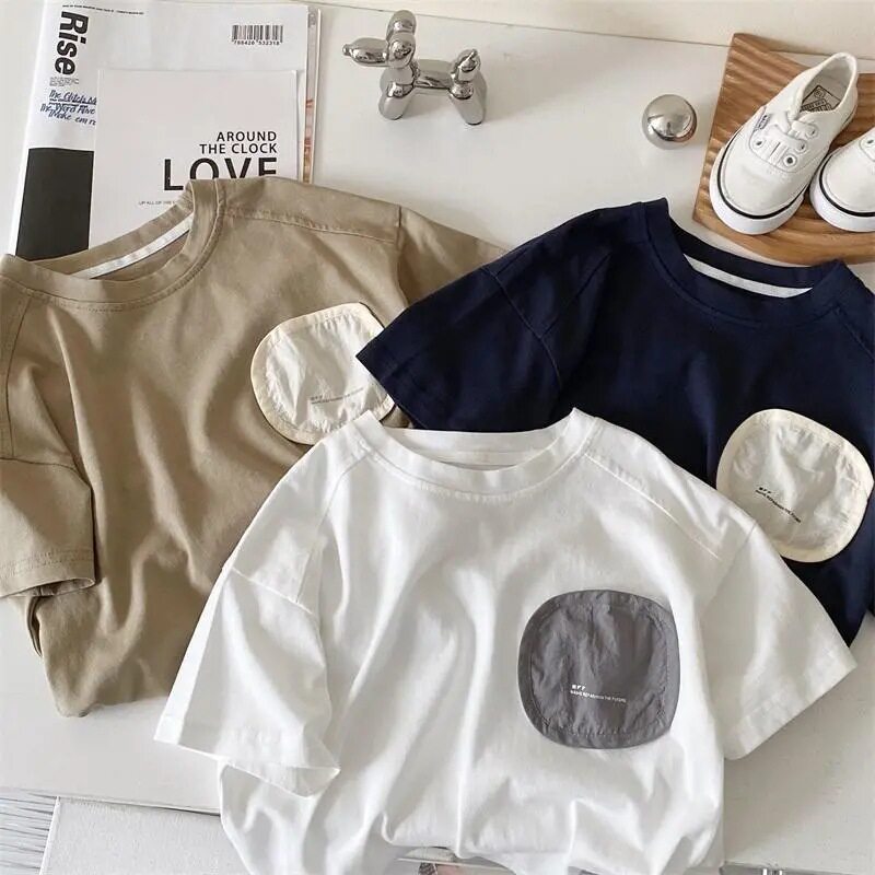 男童短袖t恤夏装宽松圆领白色嘻哈休闲印花潮夏季儿童宝宝上衣男