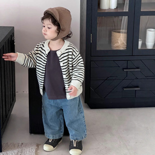 儿童条纹毛衣外套春季2026新款春装韩版童装宝宝衣服春款男童套装