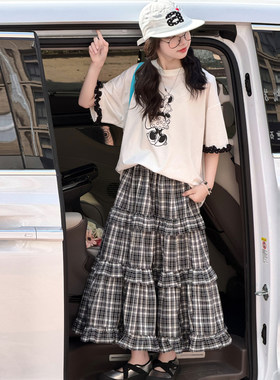 女童格子半身裙2026夏季中长裙