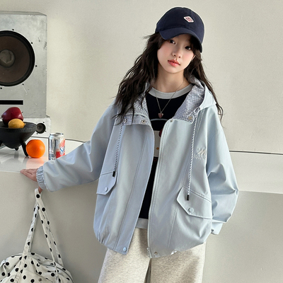 女童2026春装新款连帽炸街外套