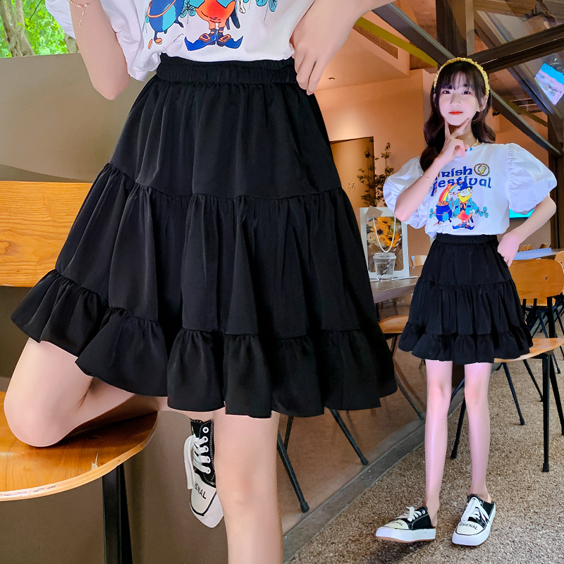 女童半身裙雪纺短裙2025夏季新款洋气女大童小黑裙儿童A字裙夏装
