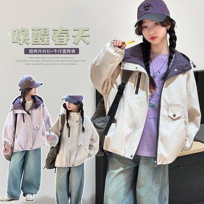 女童连帽拉链外套春秋韩范