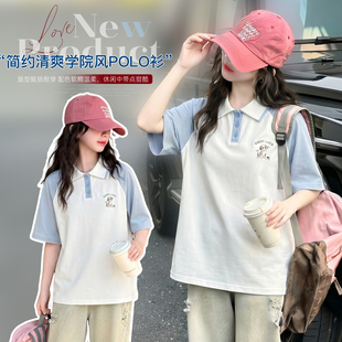 女童夏季撞色POLO衫短袖T恤初中生半袖中大童2026超火儿童上衣服